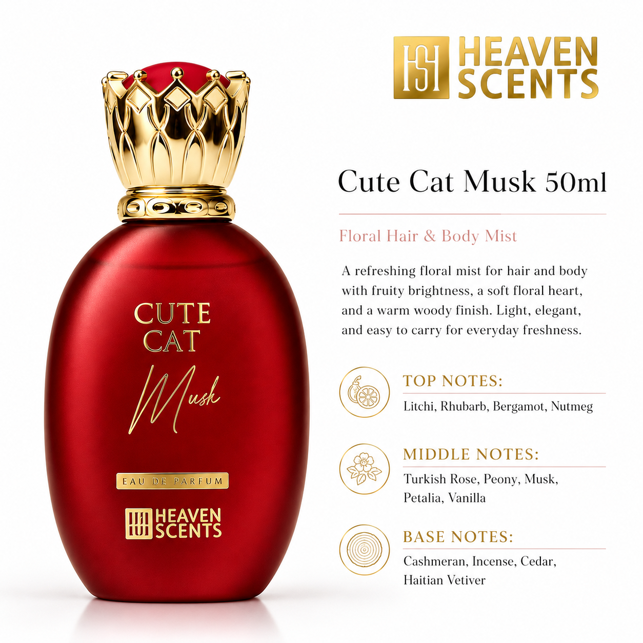 Cute Cat Musk 50ml floral hair and body mist spray by Heaven Scents
