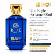 Blue Eagle perfume bottle with gold cap on a white background, featuring Heaven Scents branding.