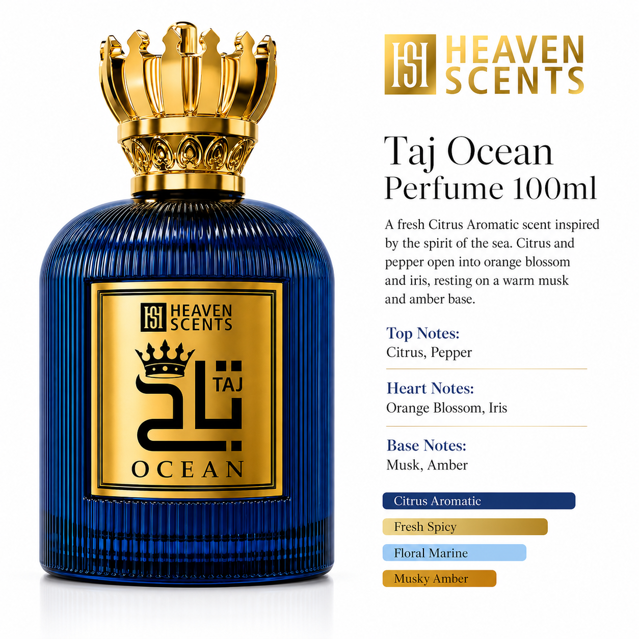 Taj Ocean Perfume 100ml by Heaven Scents, fresh citrus aromatic fragrance