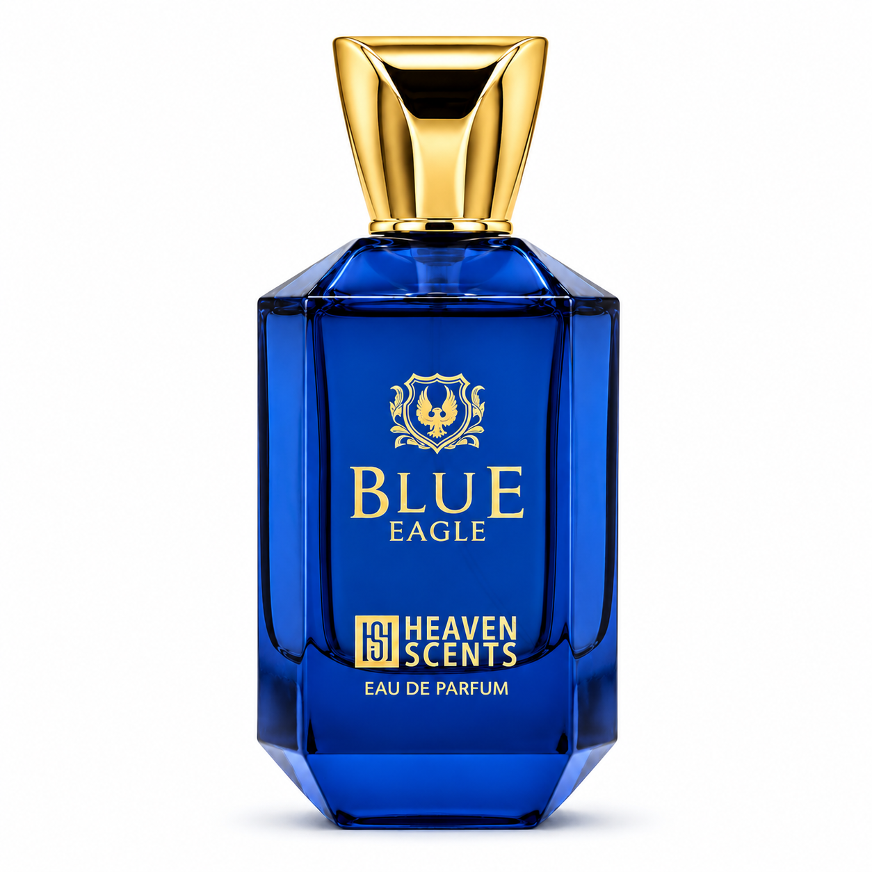Blue Eagle Perfume 100ml bottle with gold cap on a white background